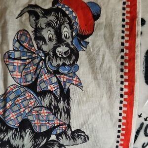 Vintage TOM Lamb Dog Print Hankerchief with Red and Black  Accents